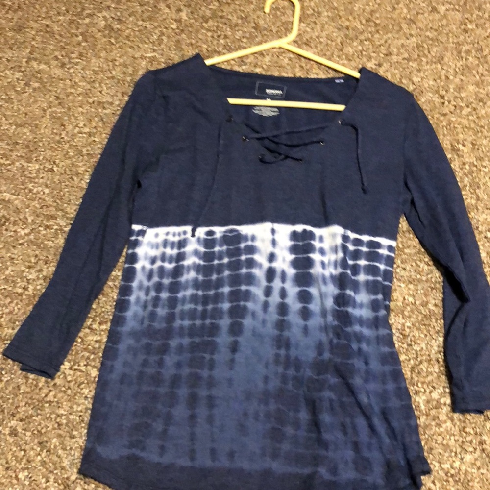 Navy blue shirt with tie dye bottom half